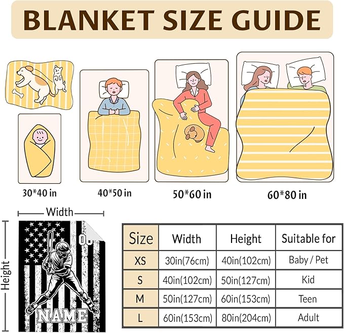 Baseball Gifts for Kids Son Grandson - Custom 50x40 Inches Small Soft Fuzzy Flannel Blankets Accessories Decor Personalized Cool Throws for Travel Cars Office All Seasons