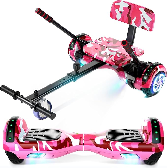 Scooter with Seat Attachment for Kids Adults, 6.5'' 8.5''Balancing Scooter with Bluetooth Speakers & Colorful LED Light with Kart