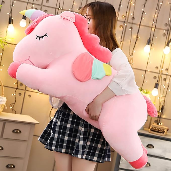 Unicorn Plush Hugging Pillow, Big Unicorn Stuffed Animal Body Pillow Toy Gifts for Kids, Valentine, Christmas (Pink, 39.3 in)