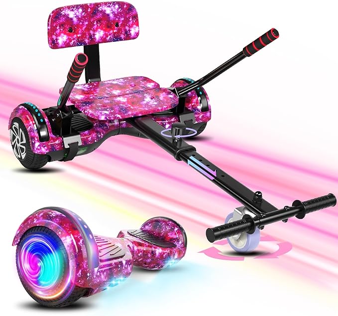 Scooter with Seat Attachment for Kids Adults, 6.5'' 8.5''Balancing Scooter with Bluetooth Speakers & Colorful LED Light with Kart