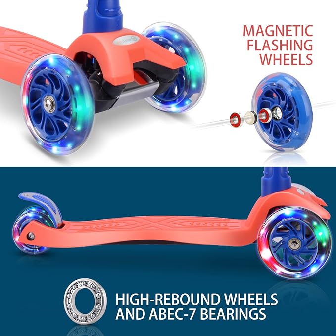 3 Wheel Scooter for Kids Ages 6-12,Kids Scooter with Light Up Wheels, Sturdy Deck Design, and 4 Height Adjustable Suitable for Kid Ages 3-12