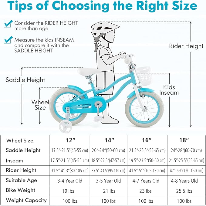 COSTWAY Kids Bike, 12 14 16 18 Inch Toddler Bike Children Bicycle w/Training Wheels, Hand & Coaster Brakes, Adjustable Saddle & Handlebar, Basket, Bell, Kids Bicycle for Girls Boys Aged 3-8 Years Old