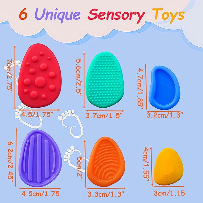 Sensory Stone Fidget Toys for Autism - 6 Pack Textured Soft Worry Stones, Stress Anxiety Relief Sensory Toys for Kids & Adults, Calming Classroom Prizes, Office Coworker Gifts