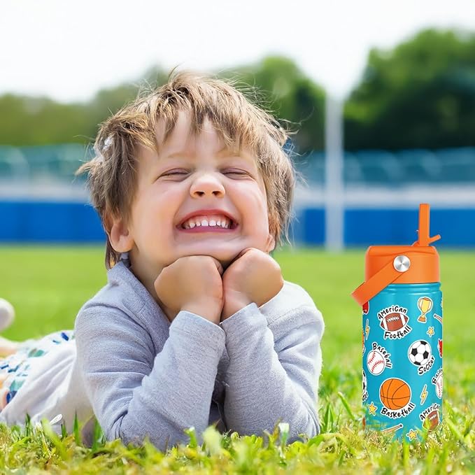 Sport Kids Water Bottle With Straw Lid 12oz Insulated Stainless Steel, Travel Tumbler, Gifts For Boys, Birthday, Christmas, Back To School