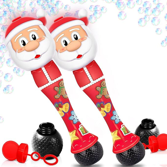 ArtCreativity Light Up Christmas Bubble Wands for Kids (2 Pack), Xmas Gifts for Grandkids, 14" Illuminating Bubble Blower with Thrilling LED & Sound, Goodie Bag Stocking Stuffers for Ages 3+