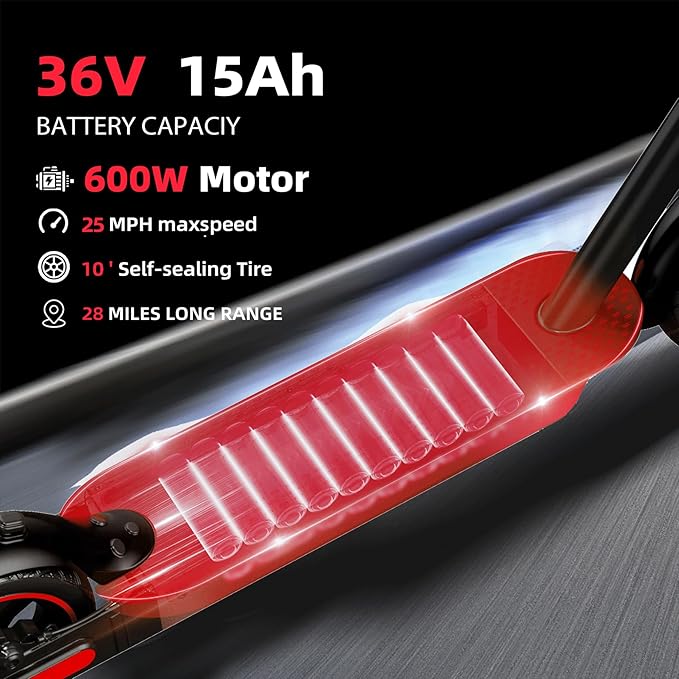 Electric Scooter Adults, 500/600W Motor, 28 MPH Top Speed,10" Vacuum Big Tires, Foldable E-Scooter with App Control & Disc Braking System for Smart APP Contro