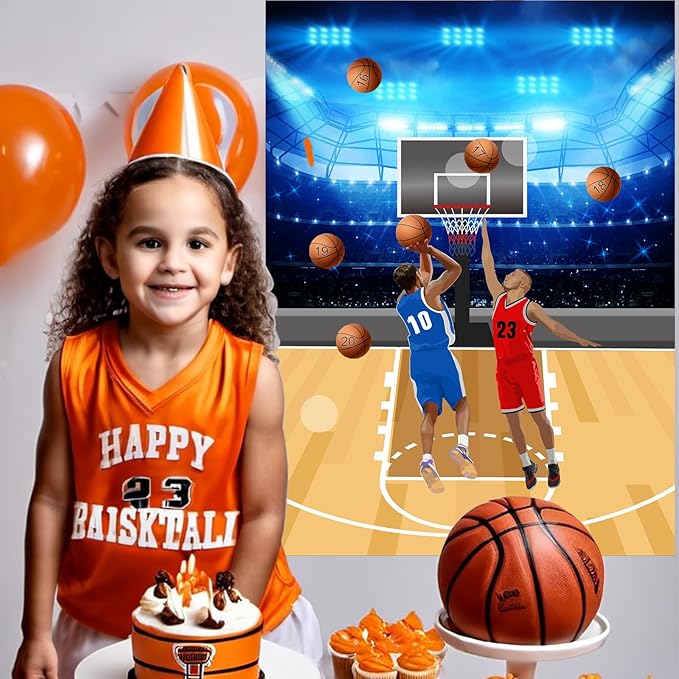PLULON Basketball Party Game for Kids Pin The Basketball on The Hoop Game Basketball Poster with Basketball Stickers for Boys Girls Birthday Party Wall Decorations Classroom Activities