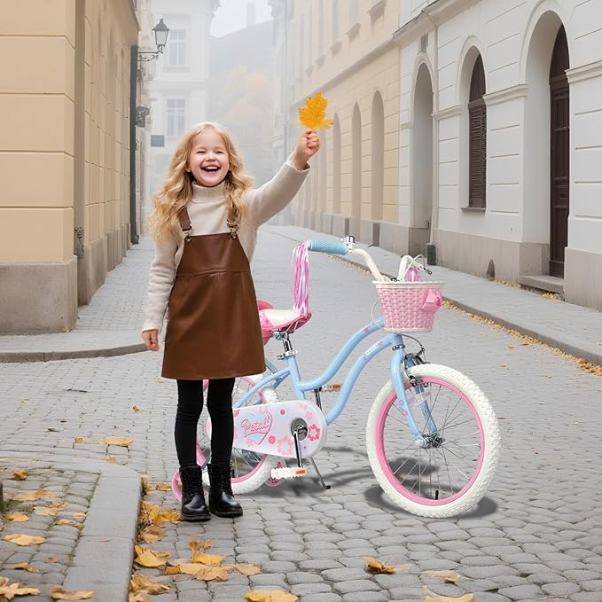 Glerc Petal Girls Bike, 12-18 Inch Kids Bike for Ages 2-9 Years Old Children, Princess Style Kids Bicycle with Training Wheels & Basket & Streamers, Multiple Colors