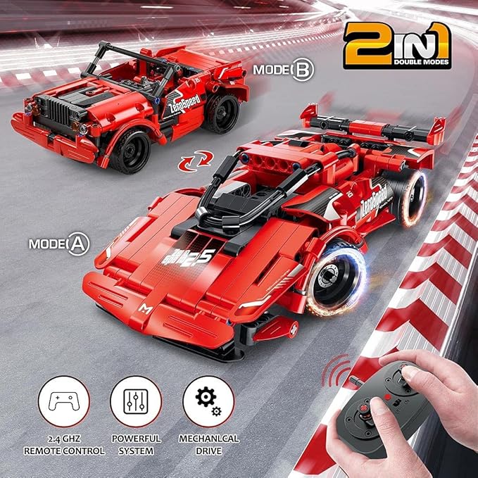 SpringFlower STEM Building Blocks Toys Gifts for Age 6, 7, 8, 9, 10, 11, 12 Boys and Girls, DIY Building Bricks, STEM Engineering Construction RC Toy,Racing Car with Remote Control