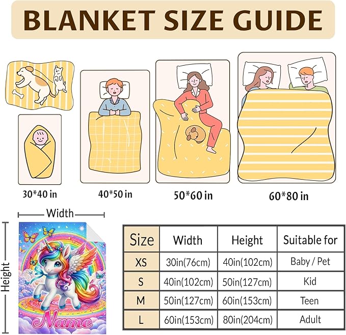 Unicorn Gifts for Girls Women Adults, Personalized Kids Blankets for Birthday Christmas Decor, 80x60 Inches Plush Lightweight Rainbow Unicorn Throws for Bedding Home Room