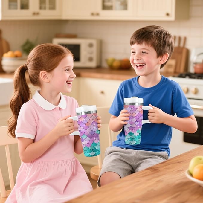 Gifts for Girls - 14oz Kids Themed Tumbler with Handle and Straw, Stainless Steel Insulated Water Cup, for Sport, School, Travel - Colorful Children Birthday Gift Cup(1pc)