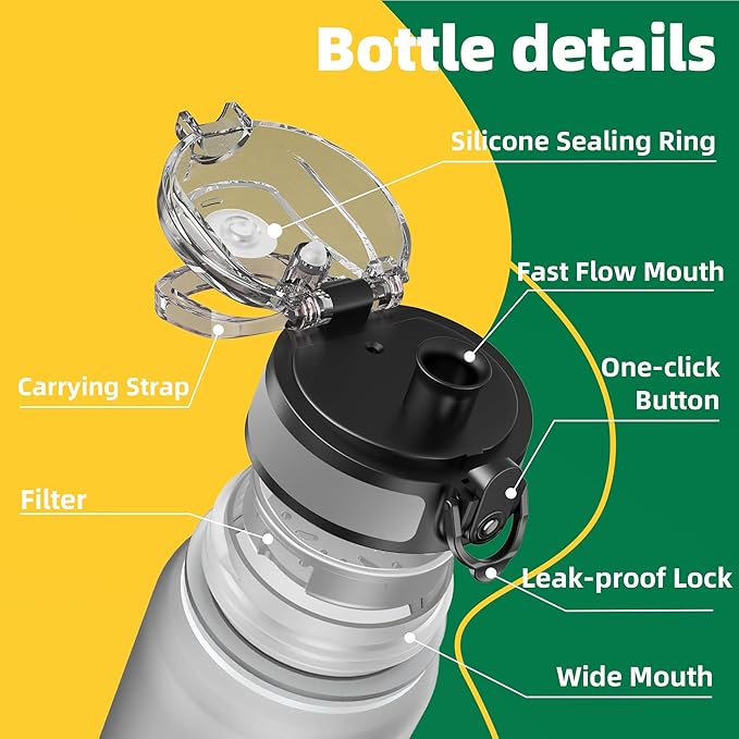 OLDLEY 32 oz Water Bottle, Motivational Water Bottle with Time Marker, Sports Water Bottle With Strap, Leakproof & BPA Free Large Water Bottles for School, Gym, Travel, Outdoor, Tritan,Gray