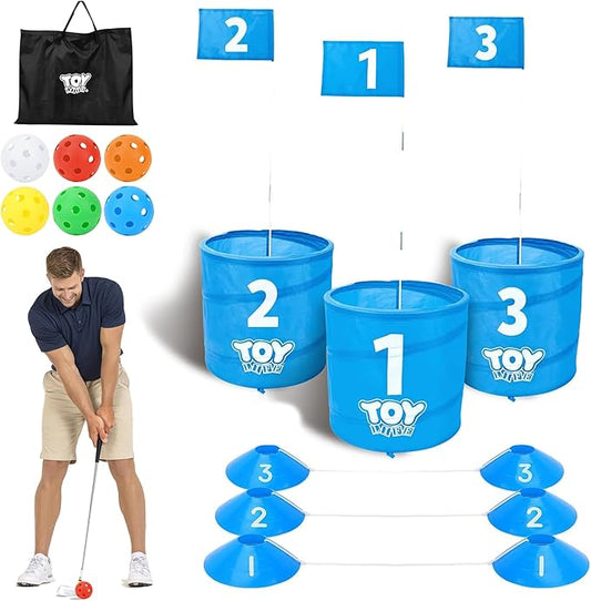 TOY Life Golf Bucket Game Set, 3 Holes Backyard Golf Game for Adults Family Kids, Portable Golf Course with Balls and Flag, Outdoor Indoor Backyard Golf Game Gifts for Beach, Yard, Camping and Lawn