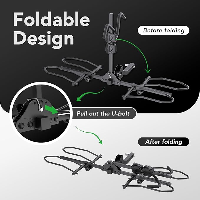 2-Bike Rack Hitch Mount, Fits E-Bikes, Fat Tires up to 5", 160lbs Tilting Hitch Mount Platform Rack for Cars SUVs Trucks -2" Receiver