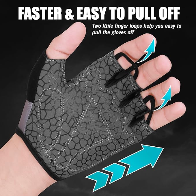 Cycling Gloves Half Finger Unisex Padded Grips Palm Bicycle Summer MTB Bike Gloves for Men Women Non-Slip Fingerless Short Mountain Bike Sports Hiking Climbing Gym