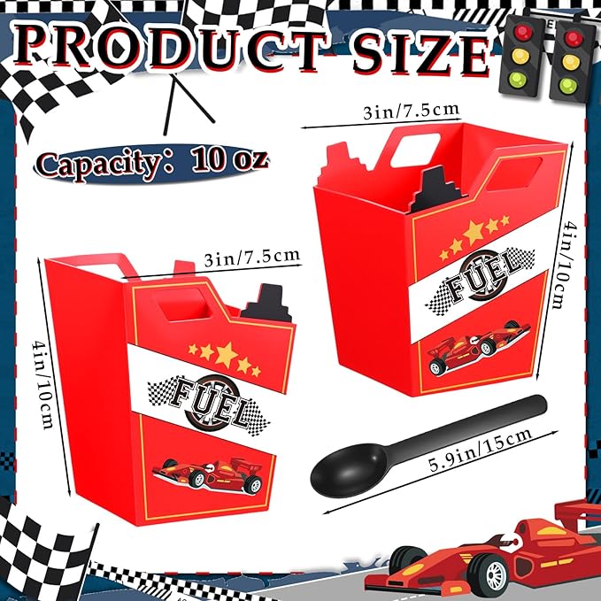 Uiifan 24 Sets Race Fuel Can Ice Cream Bowls Spoon Set Plastic Racing Car Frozen Yogurt Cups with Spoon Race Car Party Decorations for Kids Racing Theme Birthday Baby Shower Party Favors Supplies
