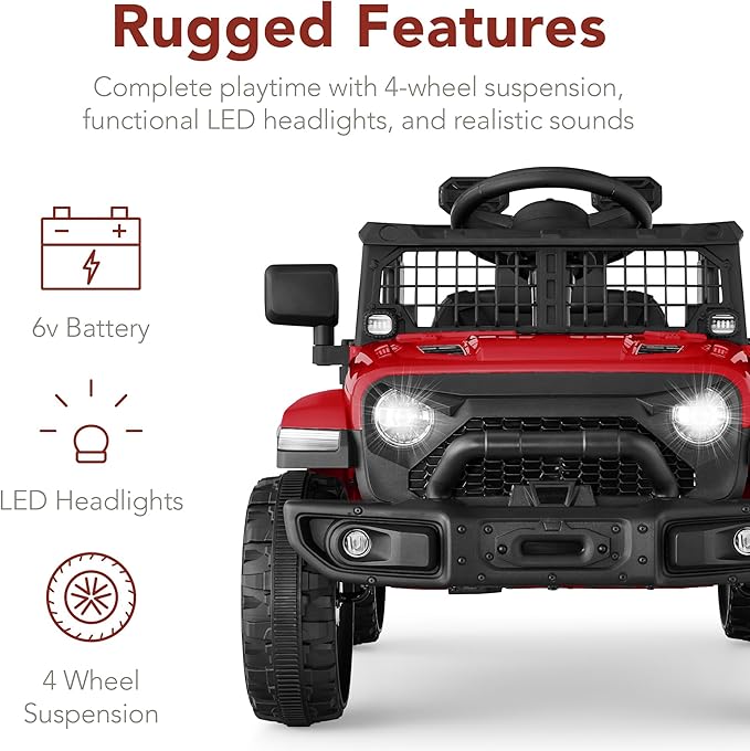 Best Choice Products 6V Kids Ride On Toy, Mini Truck, Electric Play Car w/Parent Remote Control, 4-Wheel Suspension, LED Lights, 2 Speeds, Functional Horn, 3.1MPH Max Speed - Red