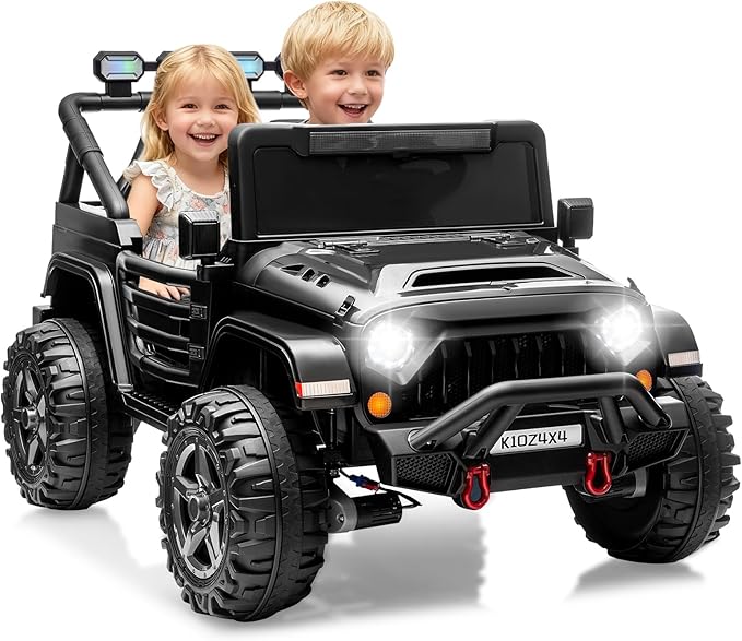 2 Seater Ride on Car Toy for Kids, 24V 4x4 Ride-on Truck, w/Parent Control, Soft Start, 3 Speed, 4-Wheeler Suspension, Bluetooth, LED Lights, Electric Car for Kids Toddler Ages 3-8, Black