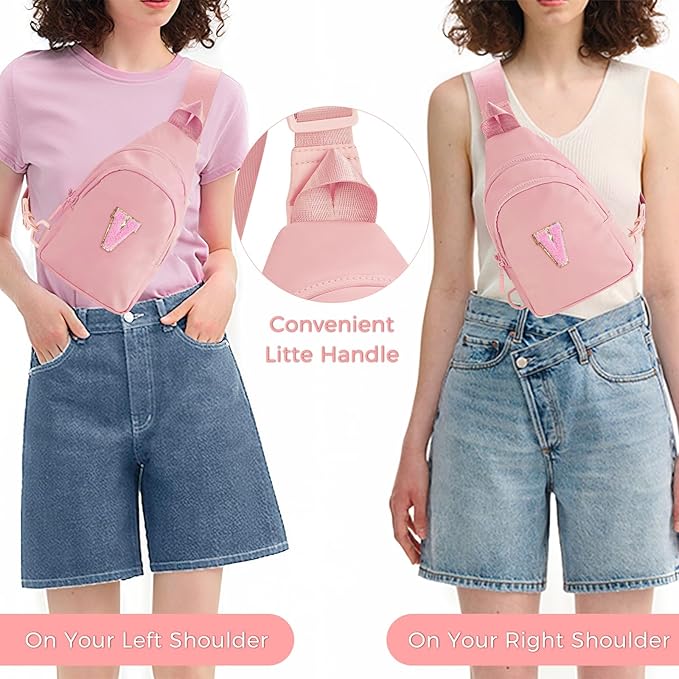 Birthday Gift for 5 6 7 8 9 10 11 12 13 14 15 16 Year Old Girls Fanny Pack Crossbody Bags for Women,Cute Trendy Stuff - Peach,V