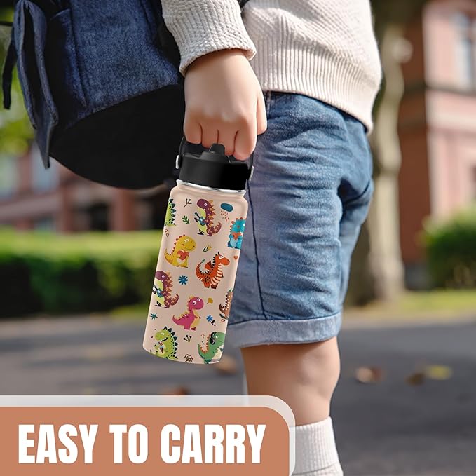 Dinosaurs Gifts for Kids Boys, 16 oz Water Bottle with Straw Lid, Stainless Steel Insulated Tumbler, Cute Water Bottles, Funny Dinosaurs Cups Gifts for Birthday Christmas