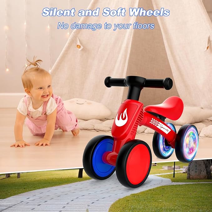 Colorful Lighting Baby Balance Bike Toys for 1 Year Old Boy Girl Gifts, 10-36 Month Toddler Balance Bike, No Pedal 4 Silence Wheels & Soft Seat First Bike, One Year Old Boy Girl Birthday Gifts.