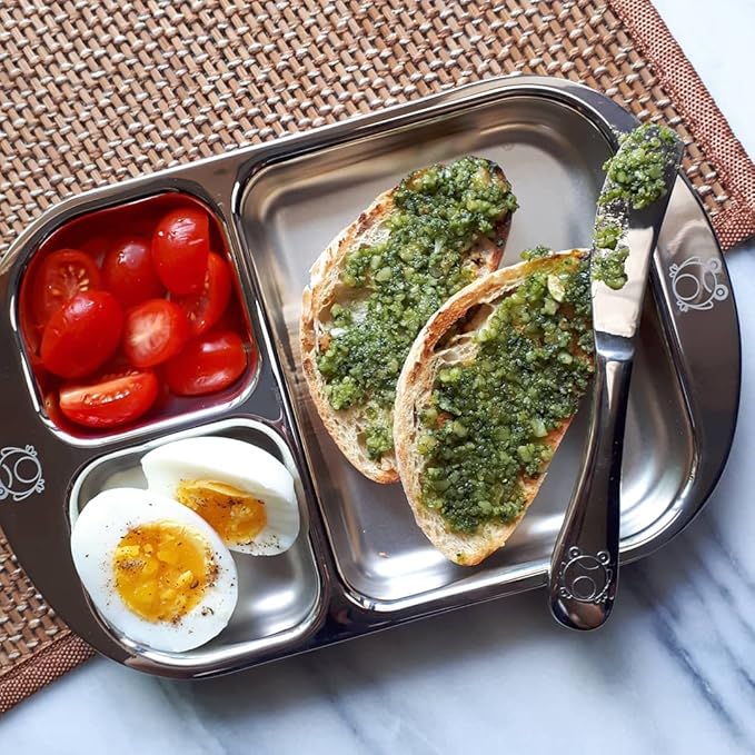 Children's Stainless steel Divided Plates | Adorable Frog Design | Premium 304 (18/8) | Set of 2 | Ideal for Babies, Toddlers & Kids