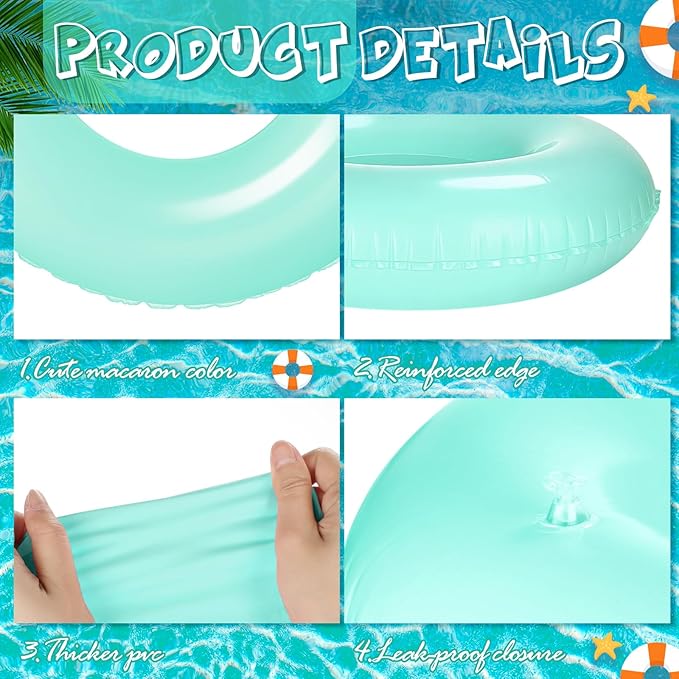 ShinyRelief 4 Pcs Inflatable Pool Floats 33 Inch Swim Rings for Adults Colorful Swim Inner Tube Swimming Ring Raft Float Toys for Beach Swimming Pool Party Supplies(Turquoise)