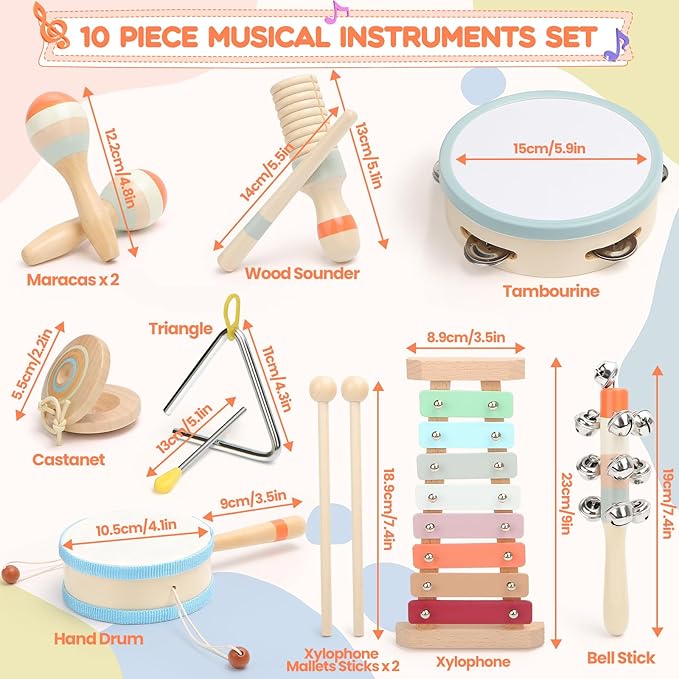 Toddler Musical Instruments,Wooden Musical Toys for Toddlers 1-3,Montessori Musical Toys for Babies 6-12 Months,Preschool Educational Baby Girl Toys,Music Toys for 1 Year Old,Christmas Birthday Gifts