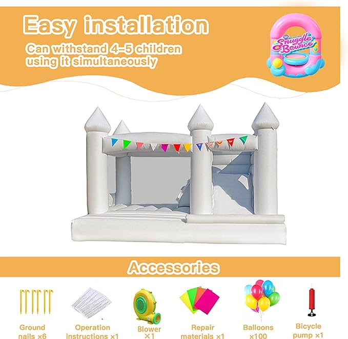 13 FT 100% PVC White Inflatable Bounce House with Large Slide Bouncy Castle for Kids Aged 3-12 Jump House Inflatable Bounce Wedding Party Decoration Best Gift for Kid(Includ Blower)