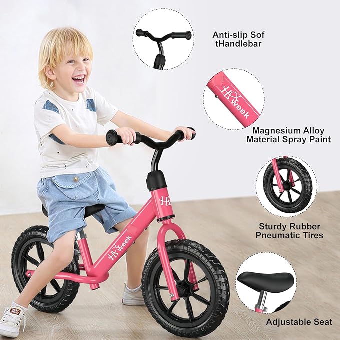 Toddler Balance Bike 12” No Pedal Training Bicycle for Kids 24 Months to 5 Years Tool-Free Adjustments Seat and Handlebar Best Gift for 2 3 4 5 Boys Girls