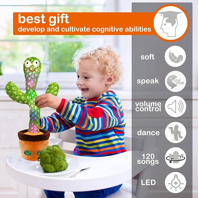 Pbooo Dancing Talking Cactus Toy,Talking Repeat Singing Sunny Cactus Toy 120 Pcs Songs for Baby 15S Record Your Sound Volume Adjustment