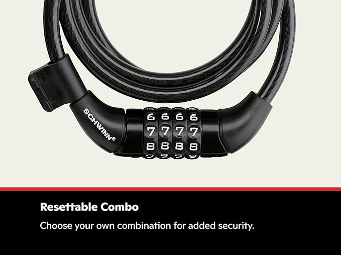 Schwinn Anti Theft Bike Lock, Security Level 1, Combination Lock, 4 Foot , Black