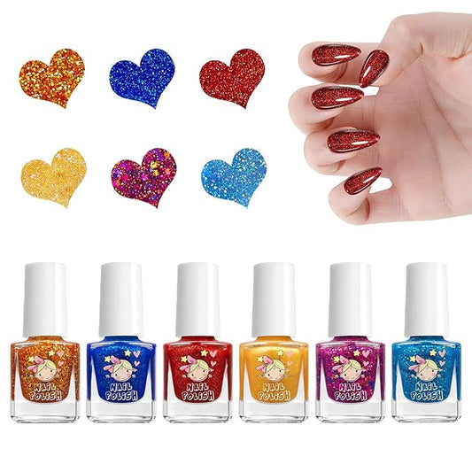 Washable Nail Set - 6-Color Kids Polish, Children Manicure with Odorless Formula, Party Beauty with Quick Dry, Girls Cosmetic Kit, Makeup Gift for Birthday Gathering Daily Use