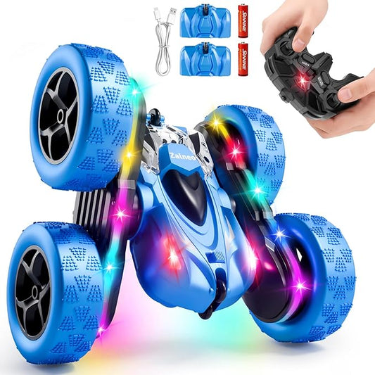 Remote Control Stunt Car 4WD 360° Flip Double‑Sided RC Cars, LED Light Bar, USB‑C Modular Battery, 2.4 GHz Outdoor Beach Toy for Boys 6‑12 Years Old, Birthday & Christmas Kids Gift, Blue