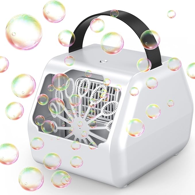 Portable Bubble Machine for Kids with 1800mAh Rechargeable Battery, 400ml Large Tank, Dual Speed Control & USB-C Charging, Indoor Outdoor Bubble Blower Party Toy (Classic, White)