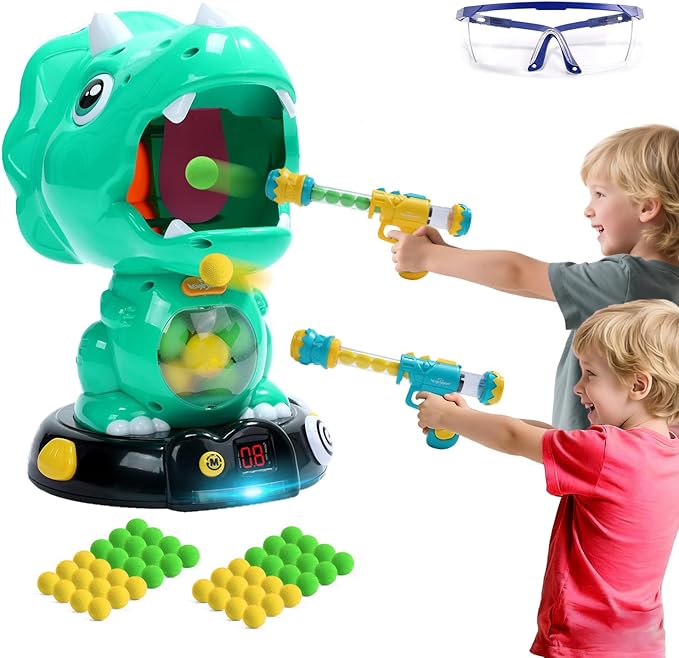 EagleStone Moveable Dinosaur Shooting Toys for Kids, Triceratops Dino Shooting Games with 2 Gun, 48 Balls, LCD Score Record, for Boys and Girls, Party Favor for Indoor and Outdoor