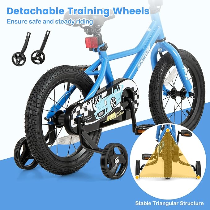 COSTWAY 12/14/16/18 Inch Kids Bike, Boys & Girls Training Bike w/Removable Training Wheels, Pneumatic Tires, Adjustable Handlebar & Seat, Dual Brake System, Children Toddler Bicycle for 3-8 Years Old