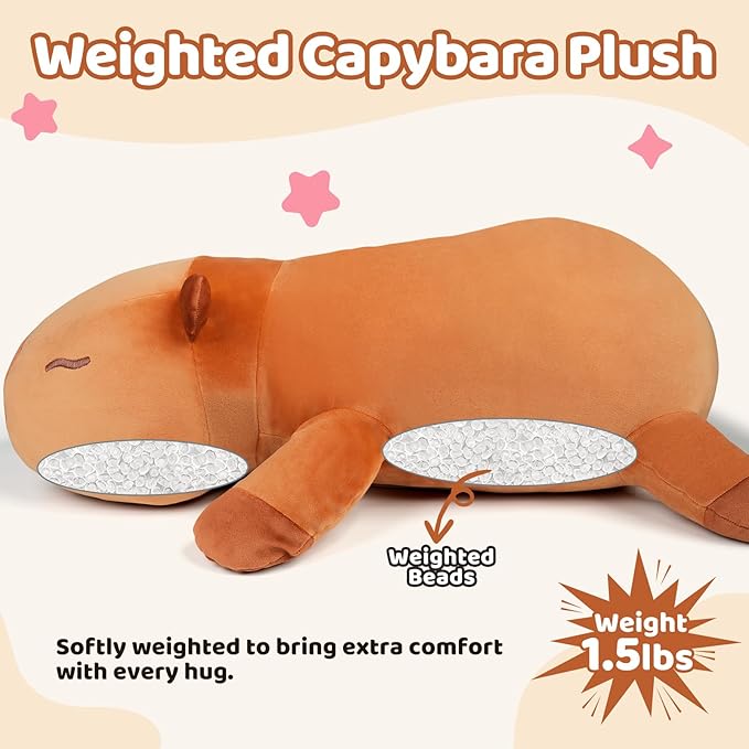Puffpals Weighted Plush, Cute Capybara Weighted Stuffed Animal with Beads, Soft Sensory Plush Pillow Toy for Kids & Adults(14in, 1.5lbs)