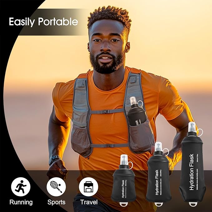 WILDREEDS 500ml Soft Flask, TPU Collapsible Soft Water Bottle for Hydration Pack, Running Vest, Folding Water Bottle for Hiking Cycling Climbing-2Pcs, Black