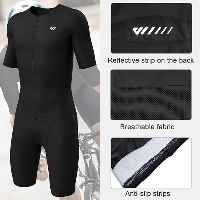 Logas Men‘s Triathlon Suit Trisuit Race Skinsuit Cycling Speed Suit Swimskin Bike Swim Run