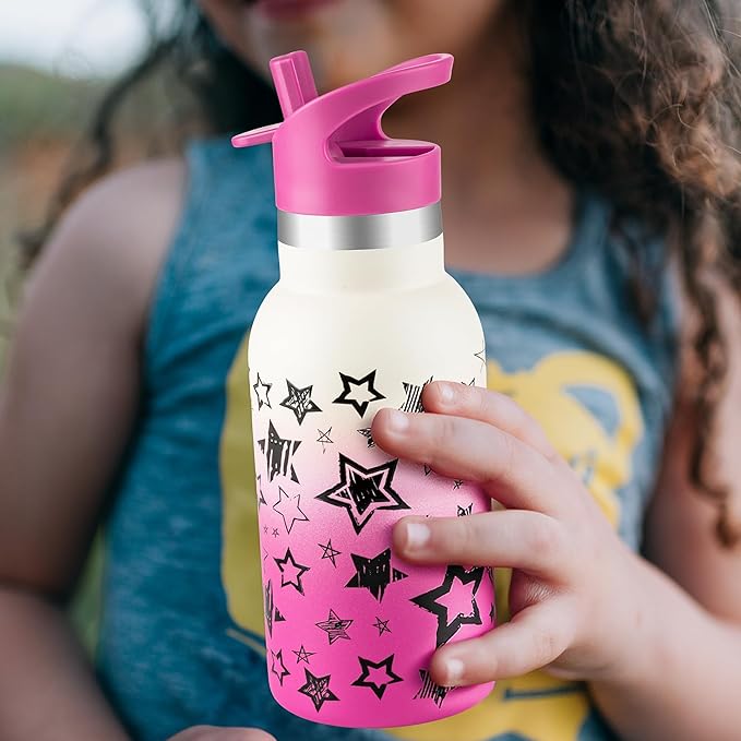 12oz Kids Water Bottle – Insulated Stainless Steel Bottle with Straw Lid, BPA-Free, Leak-Proof, for Toddlers & School Use