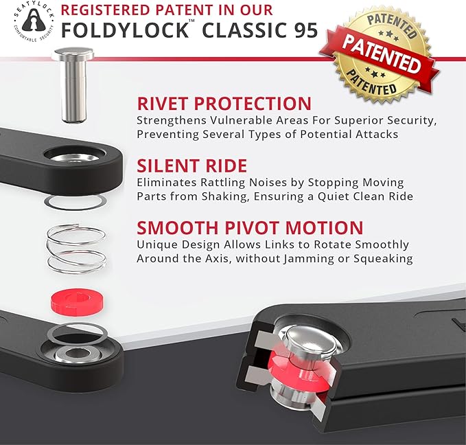 Seatylock FoldyLock Classic Folding Bike Lock - Patented High Security Sold Secure Silver Bicycle Lock - Heavy Duty Anti Theft Secure Guard with Keys & Case Mount - 37.4"