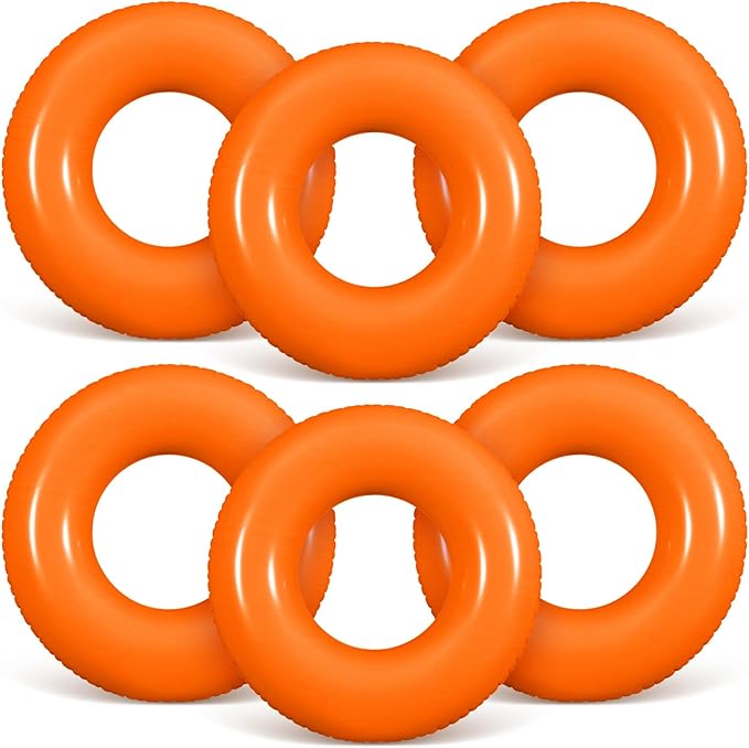 6 Pcs Inflatable Pool Floats 24 Inches Swim Tube Bulk Swimming Ring Pool Floaties for Beach Party Decorations Women and Men River Lake Summer Vacation Holiday (Orange)