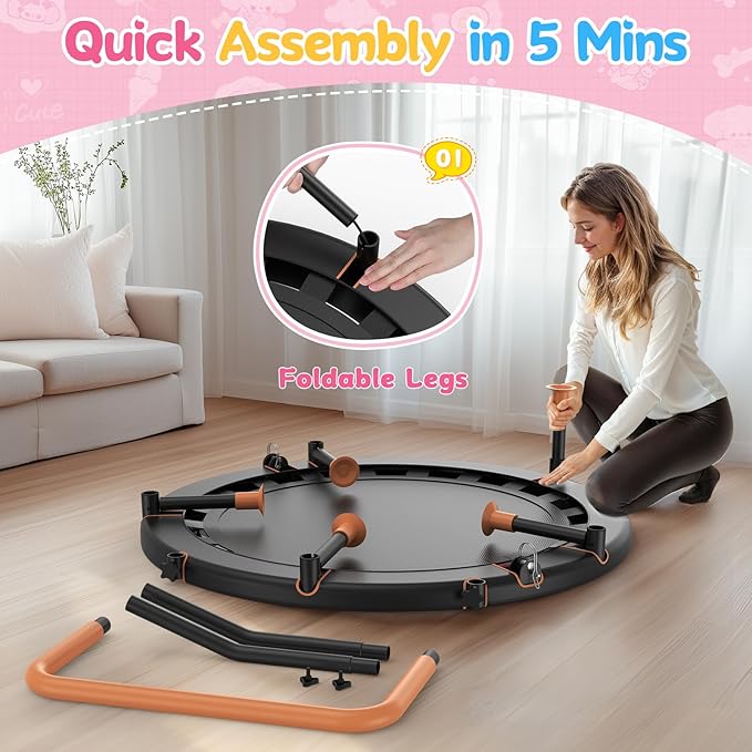 BCAN 36'' Toddler Trampoline, ASTM Certified-Foldable Mini Trampolines for Kids Ages 1-6, Adjustable Handle, Safety Pad & Foldable Legs, Baby Trampoline Indoor/Garden, Gift for Boy and Girl