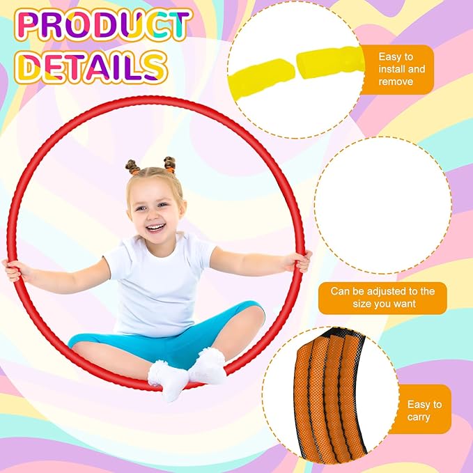 Syhood 12 Pcs Toy Color Hoop Plastic Detachable Adjustable Hoop Light Weight Exercise Fitness Equipment Toy Waist Ring for Adult Party, 3 Sizes(Green, Pink, Yellow, Orange)