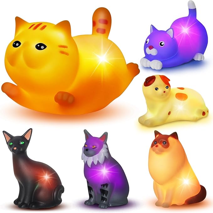 Bath Toys for Kids 1-3, 6 PCS Light-Up Cat Bath Toy Set, Baby Toddler Bath Toys, Bathtub Pool Bath Toy for Kids, Christmas Birthday Gifts for Boys & Girls Ages 1 2 3+ Years Old