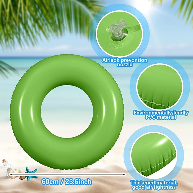 6 Pcs Inflatable Pool Floats 24 Inches Swim Tube Bulk Swimming Ring Pool Floaties for Beach Party Decorations Women and Men River Lake Summer Vacation Holiday(Light Green)