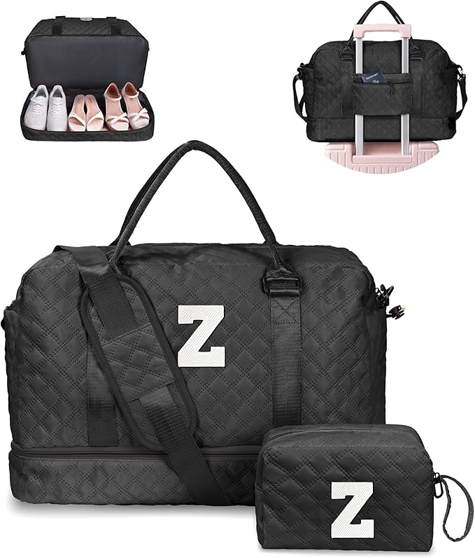 Gifts for Girls Teen Girls - 5 6 7 8 9 10 11 12 13 14 15 16 Year Old-Duffle Travel Bag, Weekender Bag, Overnight Bag for Women Travel Bag with Makeup Bag Gift for family (Letter Z)