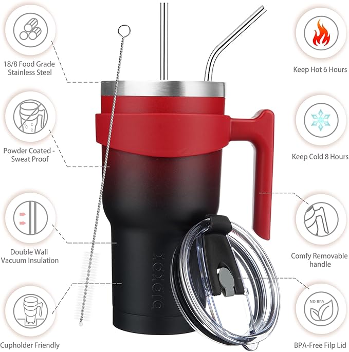 BJPKPK 30 oz Tumbler With Handle And Straw Stainless Steel Insulated Tumbler Cups For Water Or Ice Coffee,Blood Moon