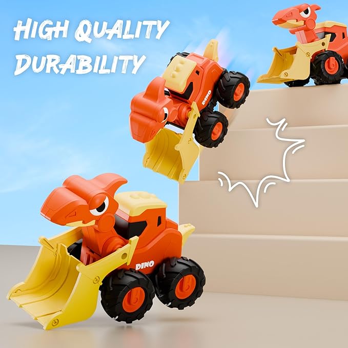 iPlay, iLearn Dinosaur Truck Toys for Toddlers, Boys Dino Press Go Racing Cars, Kids Construction Sandbox Vehicles Playset, Baby Push Go Friction Car Set, Birthday Gift for 18 Months 2 3 4 5 Years Old